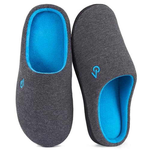VeraCosy Herren Zweifarbige Hausschuhe Memory Schaum Pantoffeln, Dunkelgrau/Blau, 46/47 EU von VeraCosy