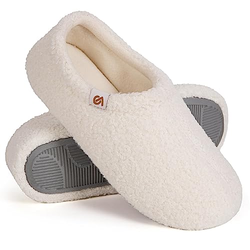 VeracCosy Damen Memory Foam Plüsch Hausschuhe Antirutsch Baumwolle Pantoffeln Mit Polar Fleece-Futter, 38/39 EU, Cremeweiß von VeraCosy