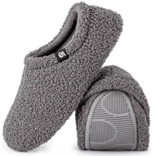 VeracCosy Damen Memory Foam Plüsch Hausschuhe Antirutsch Baumwolle Pantoffeln Mit Polar Fleece-Futter, Grau, 40/41 EU Weit von VeraCosy