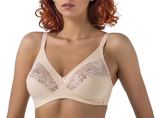 Verally BH ohne Bügel, Entlastungs BH | bequem | gepolsterte Cups | zarte Spitze | beige, schwarz, weiß | Gr. 75-90 A-E von Verally