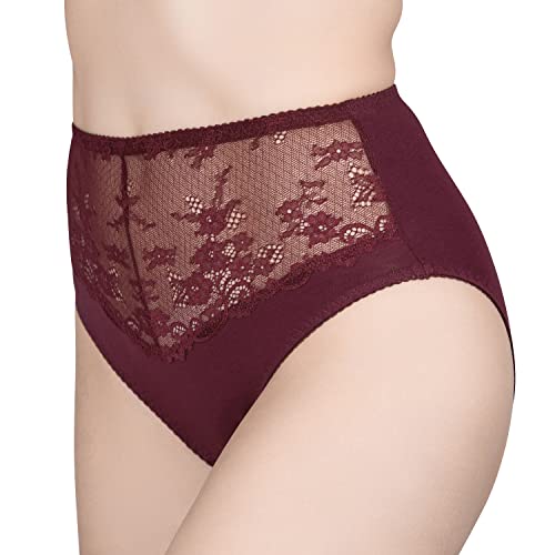 Verally Taillenslip high-Waist | mit breiter, weicher Spitze | hohe Taille | Unterwäsche Damen, Unterhose | Dessous, Lingerie | Gr. 38-50 (M-XL) Bordeaux 40-42/M von Verally