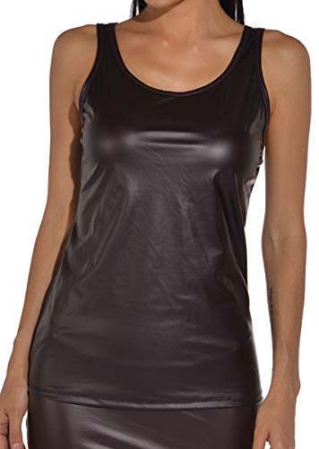 Latex Damen Shirt - Damen Wetlook Shirt ohne Arm (Dunkles Zinn, M) von Verano