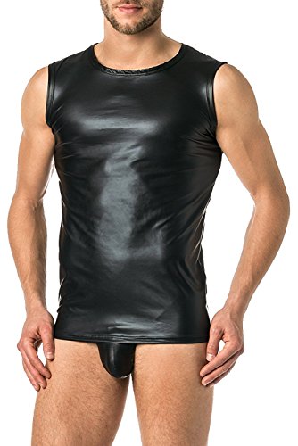 Latex ähnliches Herren Shirt 0/0 Arm- Vinyl -Tank Top- Lack Latex ähnlich, Schwarz, M von Verano