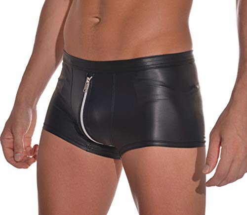 Latex ähnliche Herren Shorts mit beidseitigem Reissverschluss - Wetlook Shorts mit Zipper (XXL) Schwarz von Verano