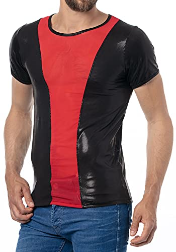Latex ähnliches Herren Shirt mit rotem Einsatz (M) von Verano