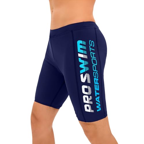 Veranobreeze Herren Athletic Solid Swim Jammers,Endurance Long Racing Training Badeanzug (Dunkelblau+Blau weiß, Größe XXL) von Veranobreeze