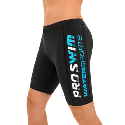 Veranobreeze Herren Athletic Solid Swim Jammers,Endurance Long Racing Training Badeanzug (Schwarz+Blau Weiß, Größe M) von Veranobreeze