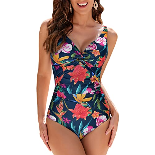 Veranobreeze Schwimmkostüm für Frauen Badeanzug Damen Bademode Bauchkontrolle Rüschen Damen Retro Einteiliger Badeanzug,für D bis G Tasse(Schmetterling Orchidee, EU38) von Veranobreeze