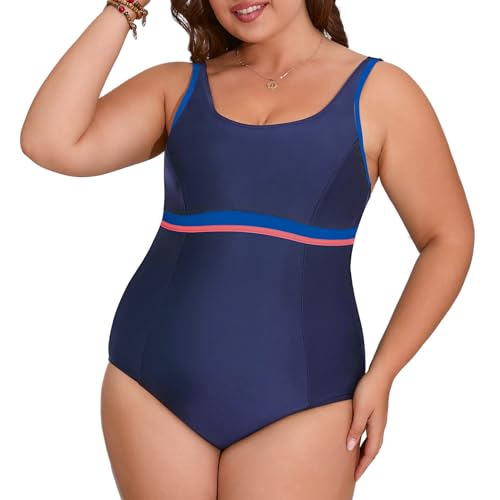 Veranohub Damen Sport Einteiliger Badeanzug U-Back Badeanzug Body Shaping Bademode (Blau/Marineblau/Rosa, EU42) von Veranohub