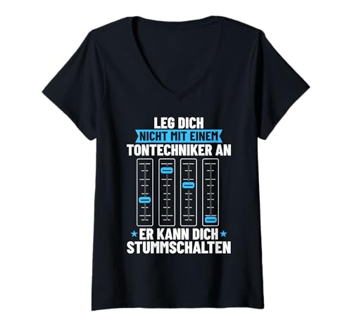 Damen Tontechnik Aufnahme Lautstärke Mischpult Tontechniker T-Shirt mit V-Ausschnitt Damen Tontechnik Aufnahme Lautstärke Mischpult Tontechniker T-Shirt mit V-Ausschnitt von Veranstaltungstechniker Stummschalten Toningenieur