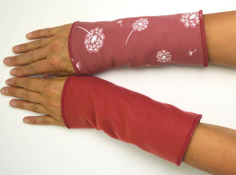 Armstulpen Handgelenkwärmer Wendestulpen Jersey Fleece Flauschig Bordeauxrot Retro Warm Geblümt Verschiedene Größen/Längen/Farben von Verbunterei