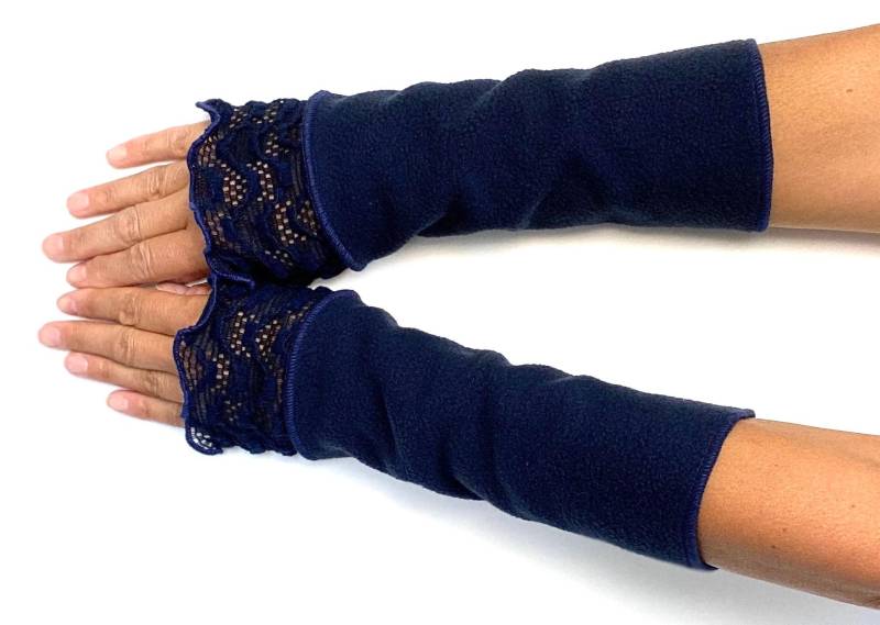 Armstulpen Spitze Pulswärmer Handstulpen Armwärmer Handschmuck Fleece Warm Blau Marineblau Dunkelblau Ärmlinge von Verbunterei