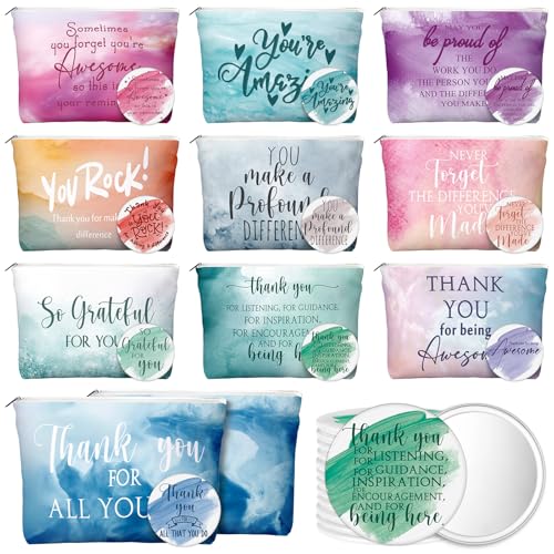Vercraft 40 Stück Employee Appreciation Gifts Inspirational Canvas Make-up Taschen Kompaktspiegel Bulk Kosmetiktaschen Runder tragbarer Spiegel Dankeschön Geschenke für Frauen (Warnung) von Vercraft
