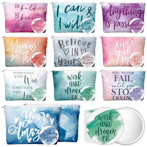 Vercraft 40 Stück Employee Appreciation Gifts Inspirational Canvas Makeup Bags Compact Mirrors Bulk Cosmetic Bags Round Portable Mirror Thank You Gifts for Women (Motivation) von Vercraft