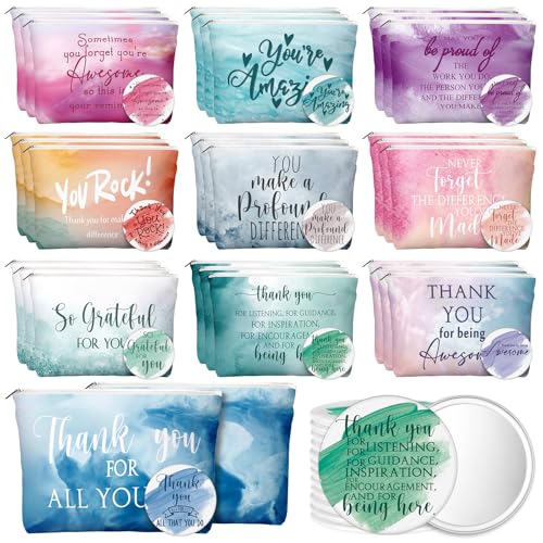 Vercraft 60 Stück Employee Appreciation Gifts Inspirational Canvas Makeup Bags Compact Mirrors Bulk Cosmetic Bags Round Portable Mirror Thank You Gifts for Women (Appreciation) von Vercraft