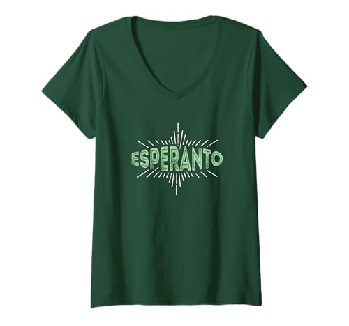 Damen Esperanto-T-Shirt T-Shirt mit V-Ausschnitt Damen Esperanto-T-Shirt T-Shirt mit V-Ausschnitt von Verda Stelo Esperanto