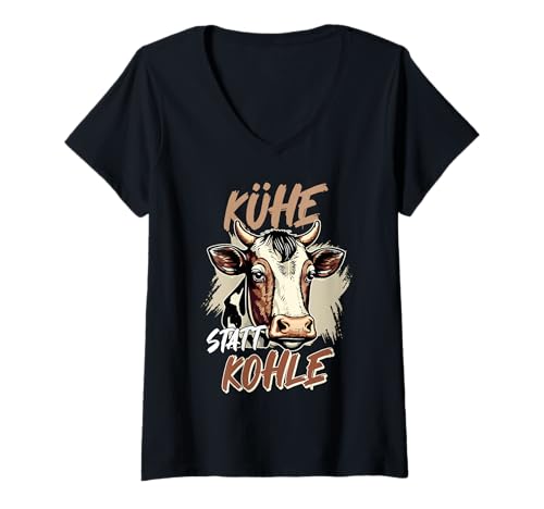 Damen Fracking KÜHE STATT KOHLE Lustiges Klimawandel Aktivist T-Shirt mit V-Ausschnitt Damen Fracking KÜHE STATT KOHLE Lustiges Klimawandel Aktivist T-Shirt mit V-Ausschnitt von Verdammtes Fracking Shirt Klimawandel Aktivist