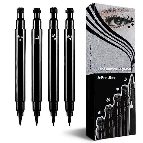 Verdant Touch Doppelköpfige Eyeliner-Stempel-Set, doppelköpfige flüssige Eyeliner-Stift-Set, 4 Stück, wasserdichtes Stamping-Augen-Make-up-Werkzeug, schwarz, Musterstempel, von Verdant Touch