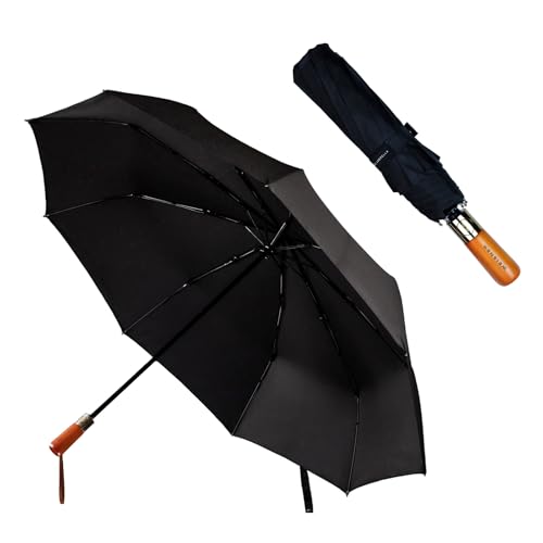 Verdone WEISNER Sparkler Regenschirm – Automatik Taschenschirm mit Holzgriff – Sturmfest, Teflonbeschichtet, FlexiGlass, Windschutzsystem, Lederschlaufe & Etui (Modell 140 – für 1–2 Personen) von Verdone