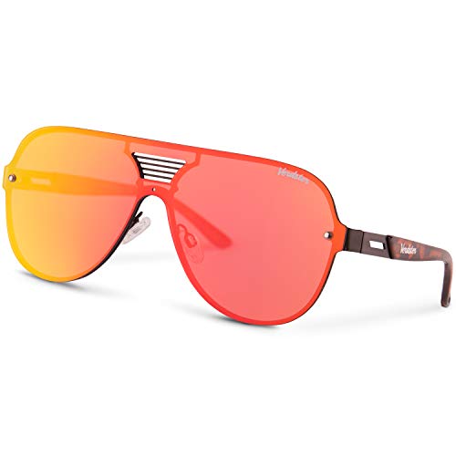 Verdster Sonnenbrille für Herren und Damen Vintage Männer Groß Breites Flaches Verspiegelte Oversize XL Gestell Blade Rot von Verdster