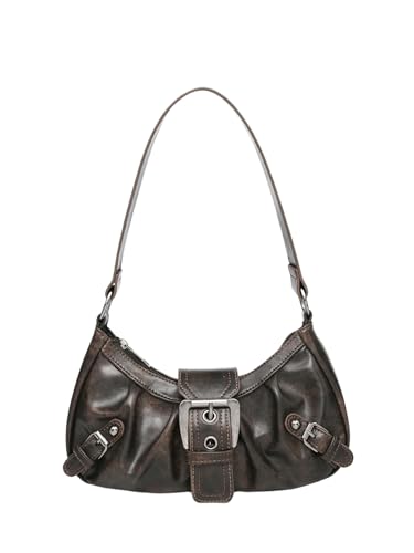Verdusa Damen Top Griff Schultertasche Schnalle Punk Hobo Clutch Geldbörsen Taschen, Braun, Einheitsgröße von Verdusa