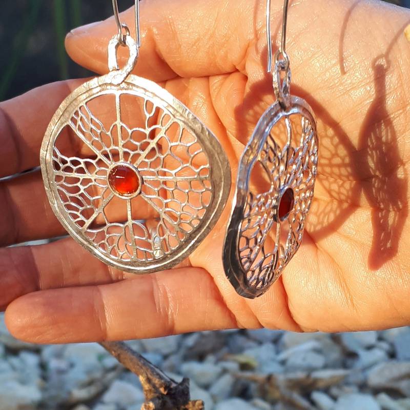 Große Sterling Silber Orangenscheiben Ohrringe, Karneol Stein, Boho Stil von VeredBohotanicJewels