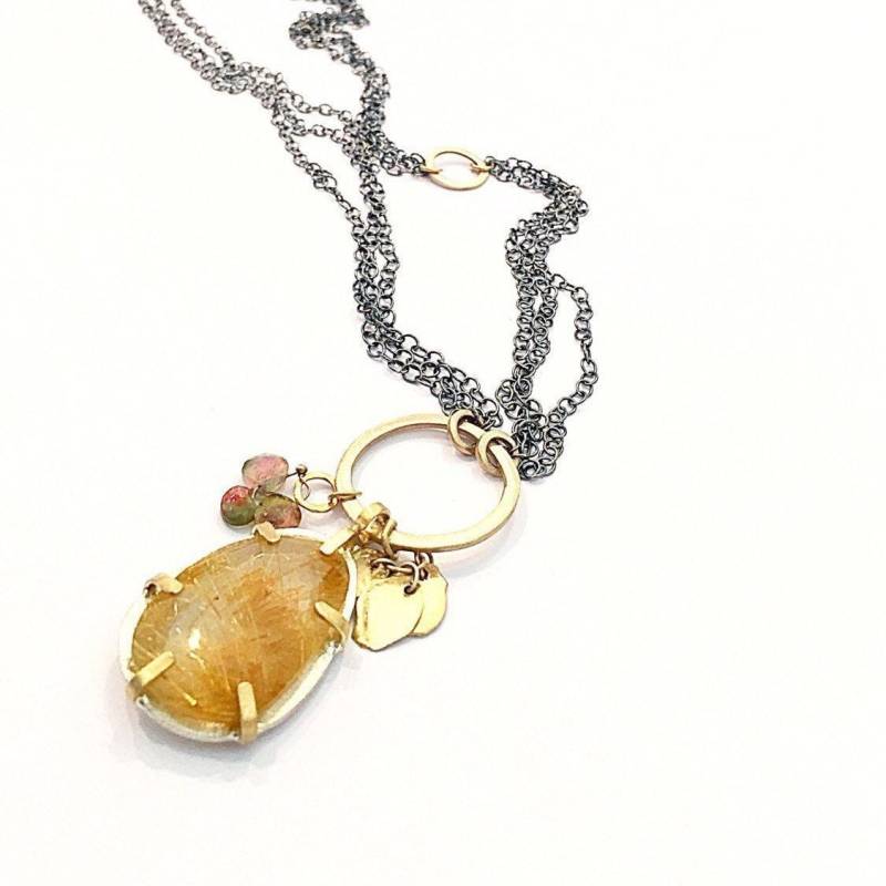 Silberkette Mit Anhänger, Goldanhänger Rutilquarz, Anhänger Aus Recyceltem Gold von VeredLaorJewelry