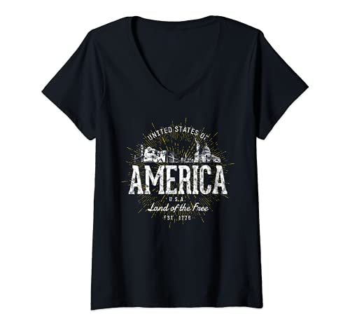 Damen Vereinigte Staaten Vintage Retro USA T-Shirt mit V-Ausschnitt Damen Vereinigte Staaten Vintage Retro USA T-Shirt mit V-Ausschnitt von Vereinigte Staaten Souvenirs von Treaja