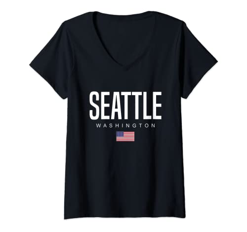 Damen Seattle, Washington T-Shirt mit V-Ausschnitt von Vereinigte Staaten Städte von Washington