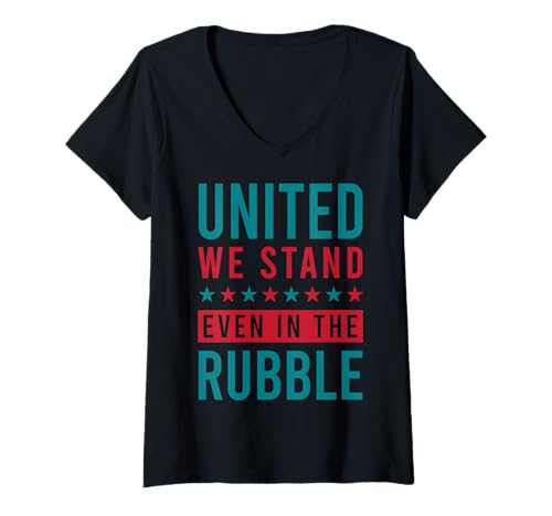 Damen United Wir Stehen auch in den Trümmern T-Shirt mit V-Ausschnitt Damen United Wir Stehen auch in den Trümmern T-Shirt mit V-Ausschnitt von Vereinigte Stärke
