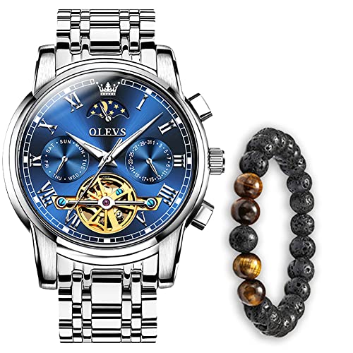 Verhux Herren Uhren Automatik Mechanische Luxus Edelstahl Armbanduhr mit Mondphase Tag Datum Wasserdicht Leuchtende Uhr Geschenke für männer von Verhux