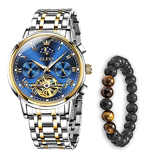Verhux Herren Uhren Automatik Mechanische Luxus Edelstahl Armbanduhr mit Mondphase Tag Datum Wasserdicht Leuchtende Uhr Geschenke für männer von Verhux