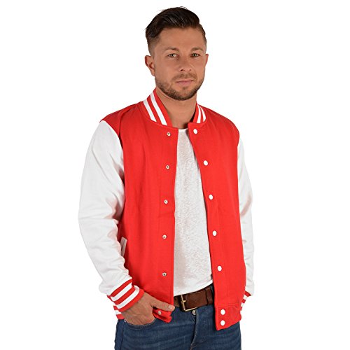 Jacke College Jacke für Herren/Männer im Retro Look mit Schriftzug - Sweatjacke Freizeitjacke im Retro Look Farbe: rot Gr: XXL von Veri