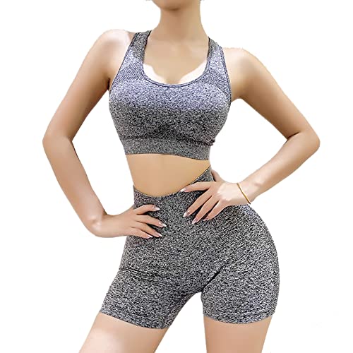 Veriliss 2-Teiliges Damen Yoga Trainingsanzüge Sport-BH Und Leggings Set Fitness Anzug Damen Set Trainingsoutfits BH + Shorts(Hüftheben Grau,L) von Veriliss