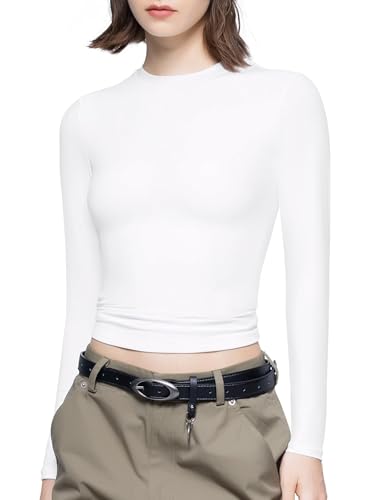 Veriliss Damen Langärmeliges T-Shirt Mit Rundhalsausschnitt, Freizeit Oberteil Stretchbar Shirt Basic Slim Fit Tops(Weiß,S) von Veriliss