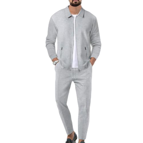 Veriliss Herren 2-Teilige Waffel Soft Hoodies Sweatsuit Sets Male Trainingsanzug-Sets Mit Durchgehendem Reißverschluss, Trendige Jacke Anzug Business Outfits(Grau,S) von Veriliss