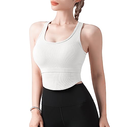 Veriliss Sport BH Longline Tank Top Wirefree Gepolstert Für Yoga Fitness Laufen Pilates Sport-BHS Für Damen (Weiß,M) von Veriliss