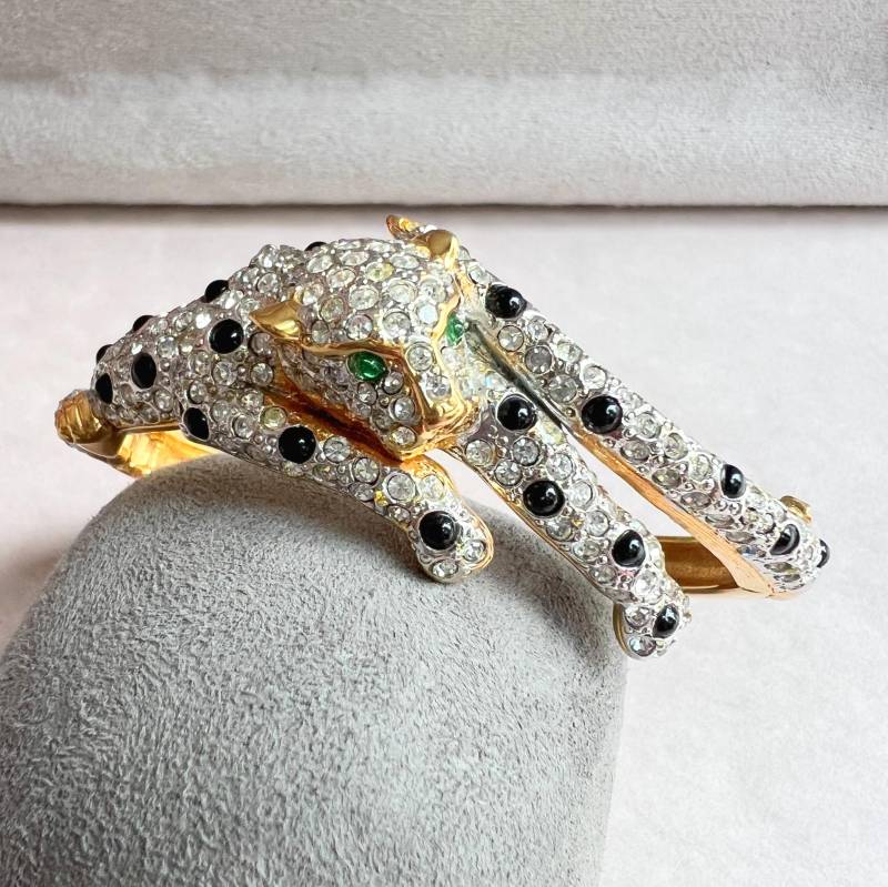 Carolee Vintage Panther Armband - Goldfarbener Klapparmreif Mit Kristallen, 1980Er Jahre von VeritaVintage