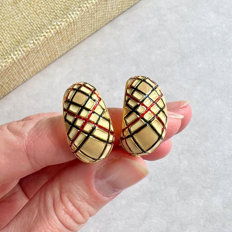 Vintage Joan Rivers Ohrclips Aus Goldenem Metall & Emaille, 1990Er Jahre von VeritaVintage