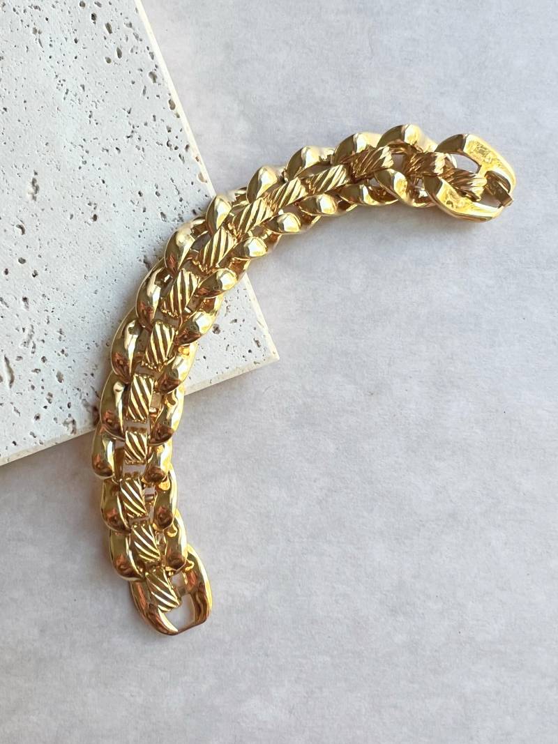 Napier Vintage Gold Metal Gliederkettenarmband, Signiert von VeritaVintage