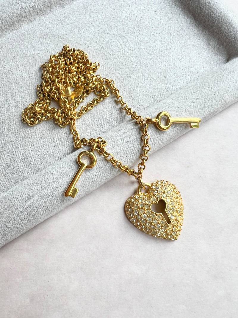 Vintage Napier Strass Herz Schloss Runway Couture Anhänger Kettenhalskette, 1980Er Jahre von VeritaVintage