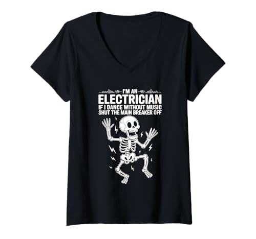 Damen Electrician Dancing, Shut The Main Breaker Off - T-Shirt mit V-Ausschnitt Damen Electrician Dancing, Shut The Main Breaker Off - T-Shirt mit V-Ausschnitt von Verkabelungsberuf von Elektriker