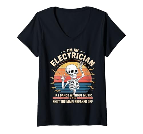 Damen Electrician Dancing, Shut The Main Breaker Off - T-Shirt mit V-Ausschnitt Damen Electrician Dancing, Shut The Main Breaker Off - T-Shirt mit V-Ausschnitt von Verkabelungsberuf von Elektriker