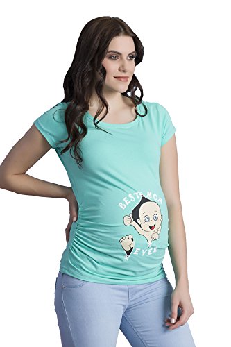 Best Mom Ever - Lustige witzige süße Umstandsmode mit Motiv Umstandsshirt für die Schwangerschaft T-Shirt Schwangerschaftsshirt, Kurzarm (Mint, Large) von M.M.C.