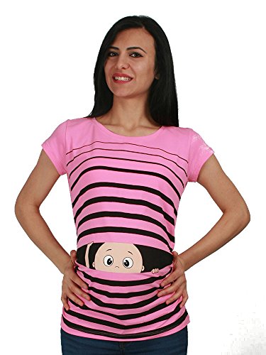 Witzige süße Umstandsmode T-Shirt mit Motiv Schwangerschaft Geschenk - Kurzarm (Rosa, Small) von M.M.C.
