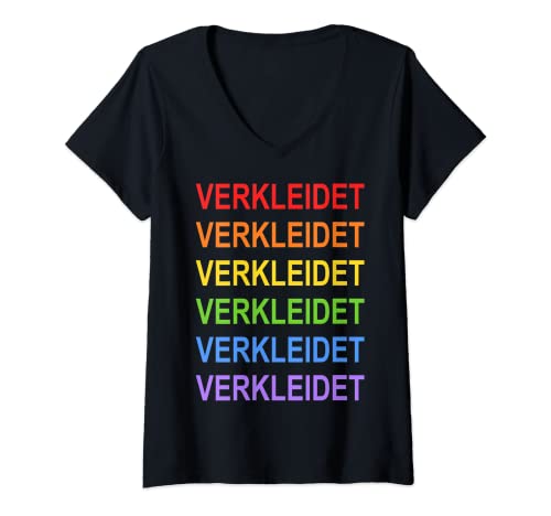 Damen Verkleidet Fasching Kostüm Regenbogen Damen Herren Kinder T-Shirt mit V-Ausschnitt von Verkleidet Kein Kostüm bunt lustig Faschingsmuffel
