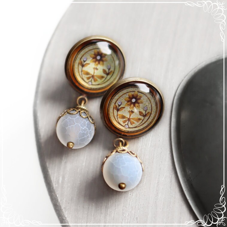Edle Ohrhänger "Sonnenblüte', Jugendstil Vintage Ohrringe Achat Edelstein, Art Deco Blüten Schmuck Edle Ohrhänger "Sonnenblüte', Jugendstil Vintage Ohrringe Achat Edelstein, Art Deco Blüten Schmuck von Verknallt
