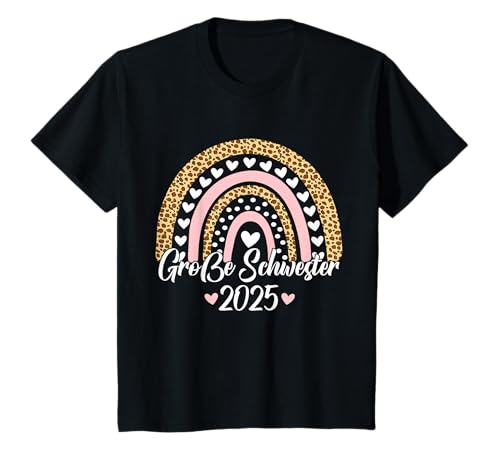 Kinder Große Schwester 2025 Boho Regenbogen Design für Mädchen T-Shirt von Verkündung Nachwuchs Geburt 2025