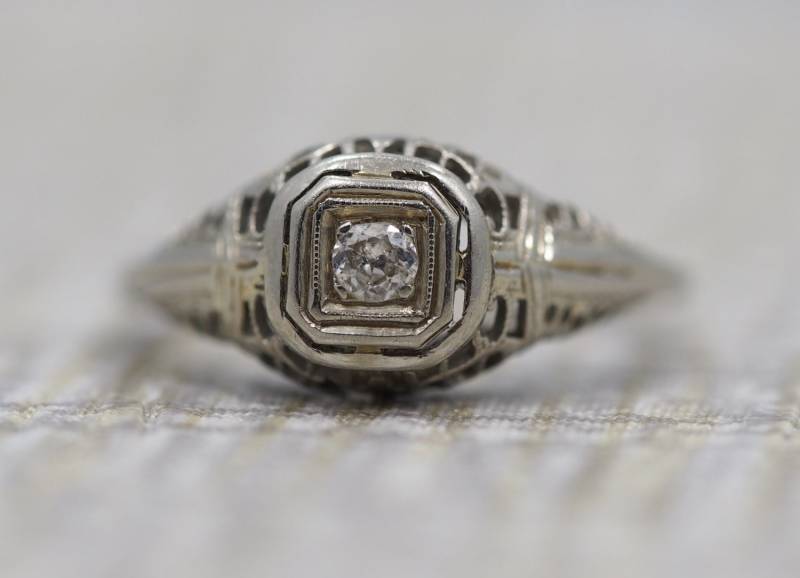 14K Gold Antike Verlobungsring Mit Filigranarbeit Und Altschliff Diamant Veg # 52 von VermaEstateJewels