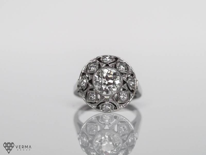 Antiker 1.51Ct Diamant Im Art Deco Altschliff Verlobungsring in 14K Mit Halo Veg #105 von VermaEstateJewels